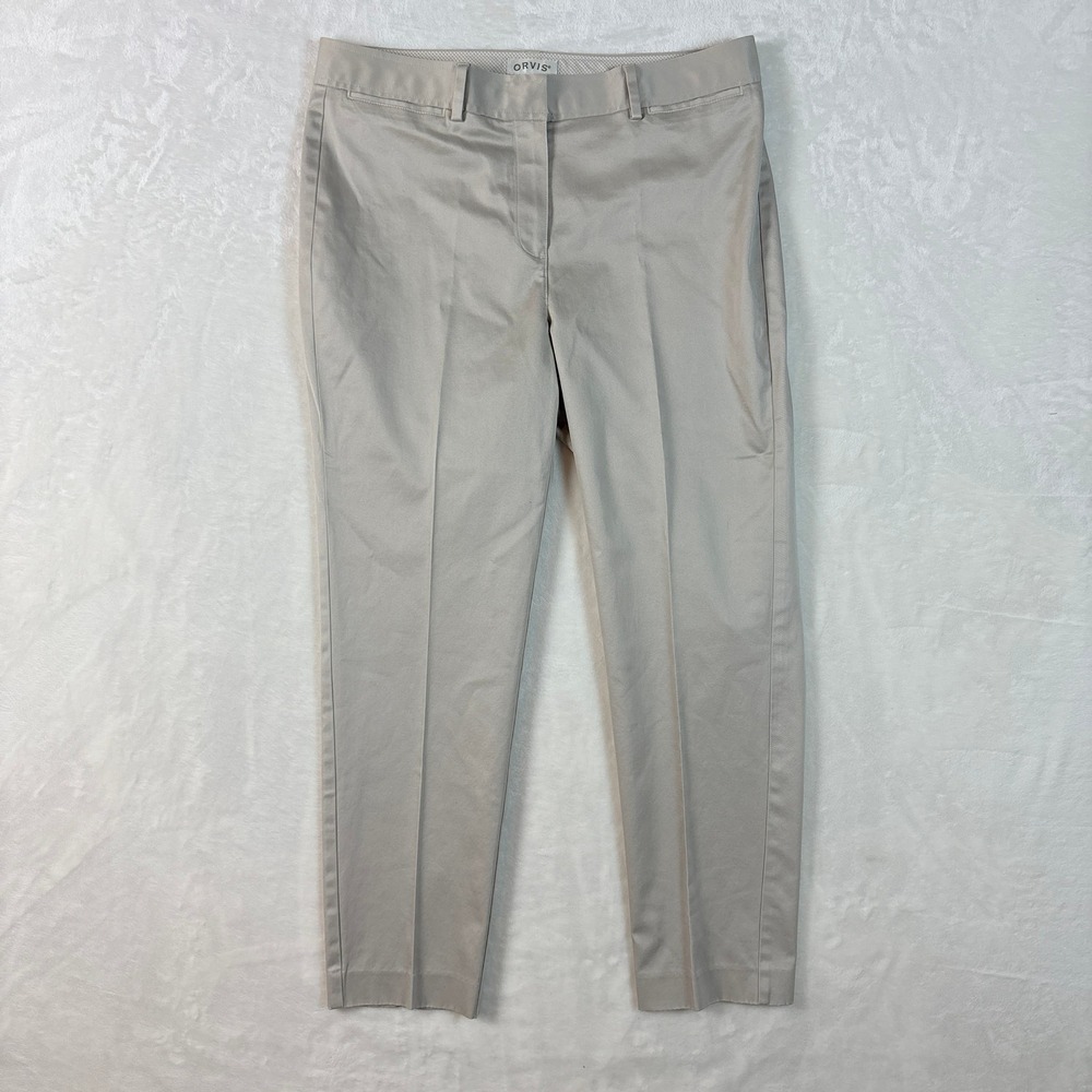 Orvis‎ Chino Pants Women 12 Beige Excellent Straight Leg Stretch Cotton Twill